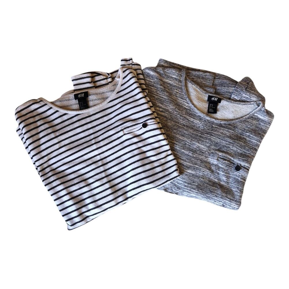H&M Bead Detail Sweater Size Medium Lot Of 2 Heather Gray And B/W Striped